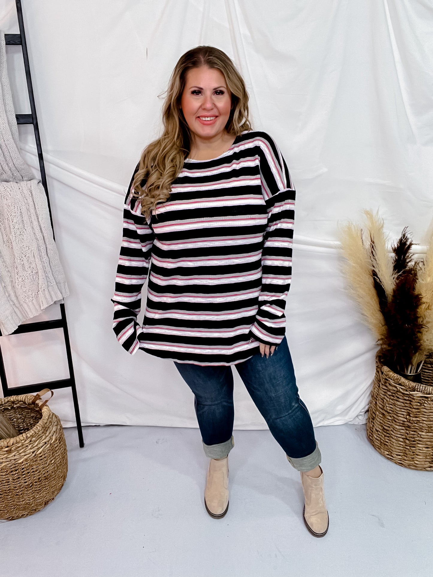 Long Sleeve Striped Ribbed Top