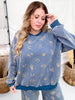 Long Sleeve Western Print Mineral Washed Pullover Sweater