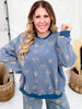 Long Sleeve Western Print Mineral Washed Pullover Sweater