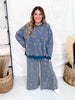 Long Sleeve Western Print Mineral Washed Pullover Sweater
