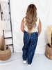 Checkered Patchwork Jeans With Drawstring Waist