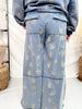 Western Print Washed Terry Drawstring Waist Pants