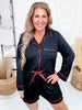Black Loungewear Set With Red Plaid Piping