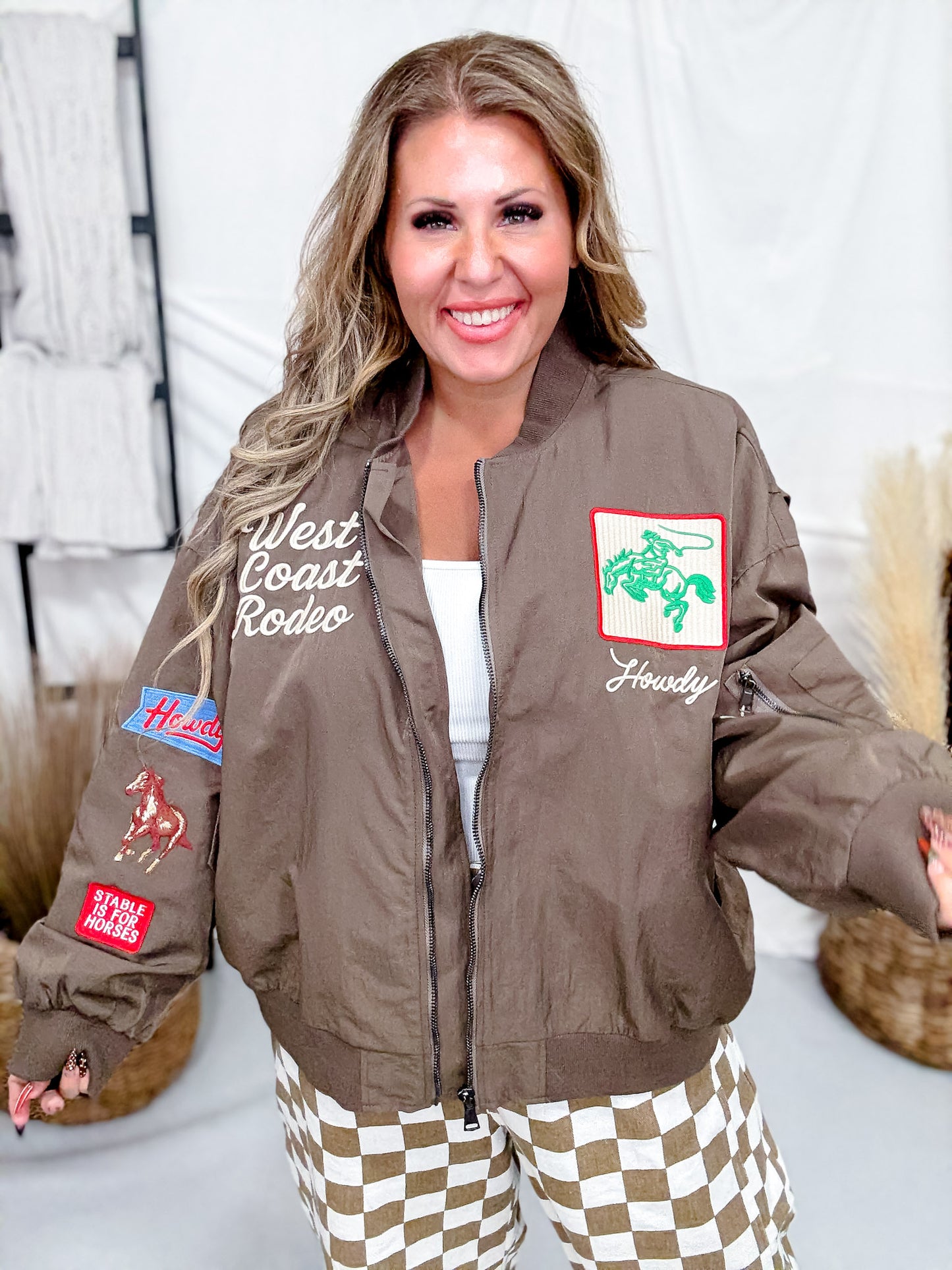 West Coast Rodeo Embroidered Mocha Mousse Bomber Jacket