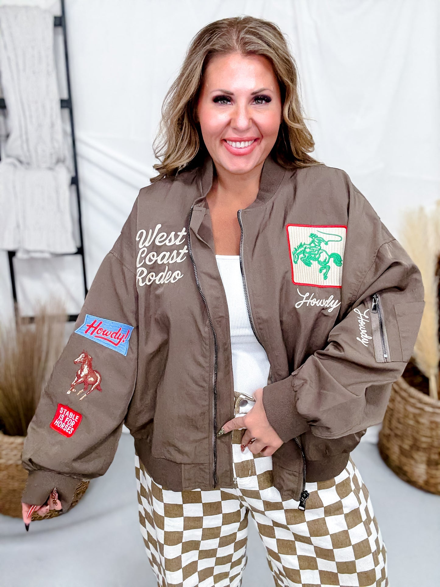 West Coast Rodeo Embroidered Mocha Mousse Bomber Jacket