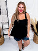 Black Peplum Tank Top with Embossed Floral Pattern