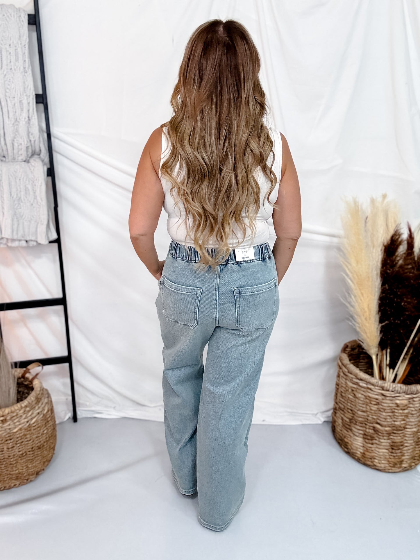 Judy Blue High Waist Knit Indigo Baggy Jeans W/ Drawstring