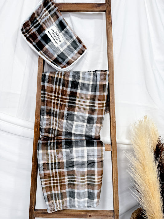 Grey & Chestnut Plaid Travel Blanket