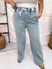 Judy Blue High Waist Knit Indigo Baggy Jeans W/ Drawstring