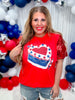 Happy Birthday America Graphic Tee with Sequin Sleeves