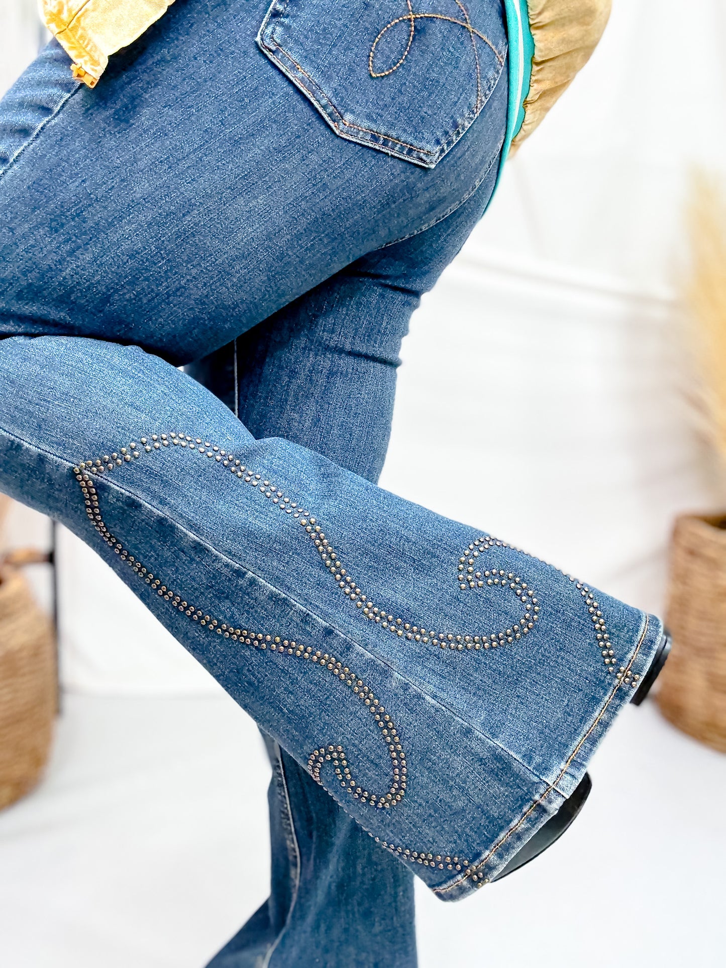Judy Blue High Waist Flare Jeans With Western Stud Detailing