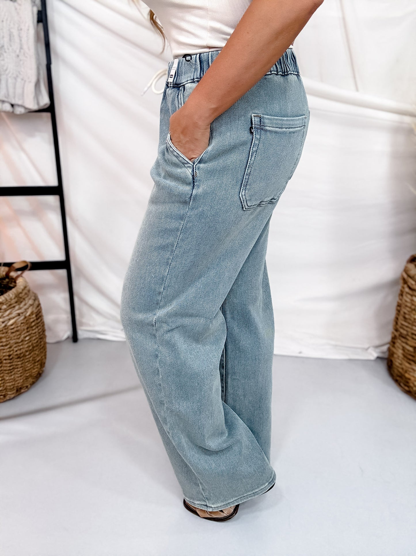 Judy Blue High Waist Knit Indigo Baggy Jeans W/ Drawstring