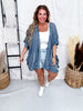 Washed Denim Open Ruffle Kimono