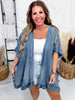 Washed Denim Open Ruffle Kimono