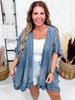 Washed Denim Open Ruffle Kimono