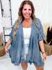 Washed Denim Open Ruffle Kimono