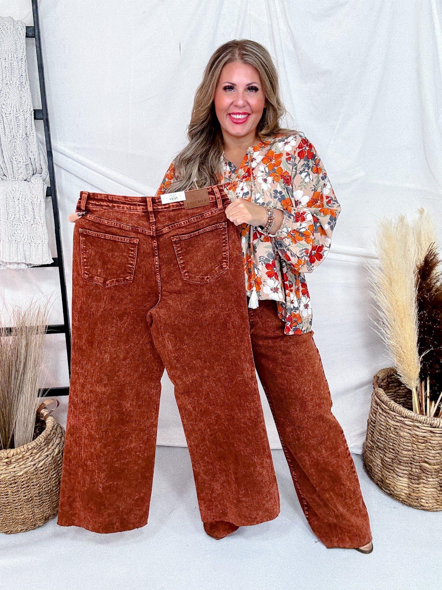 Judy Blue High Waist Pumpkin Spice Dyed Raw Hem Retro Wide