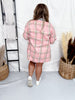 Pink Plaid Hi-Lo Flannel with Denim Collar FINAL SALE