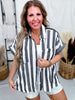 Black & White Stripe Button Front Top