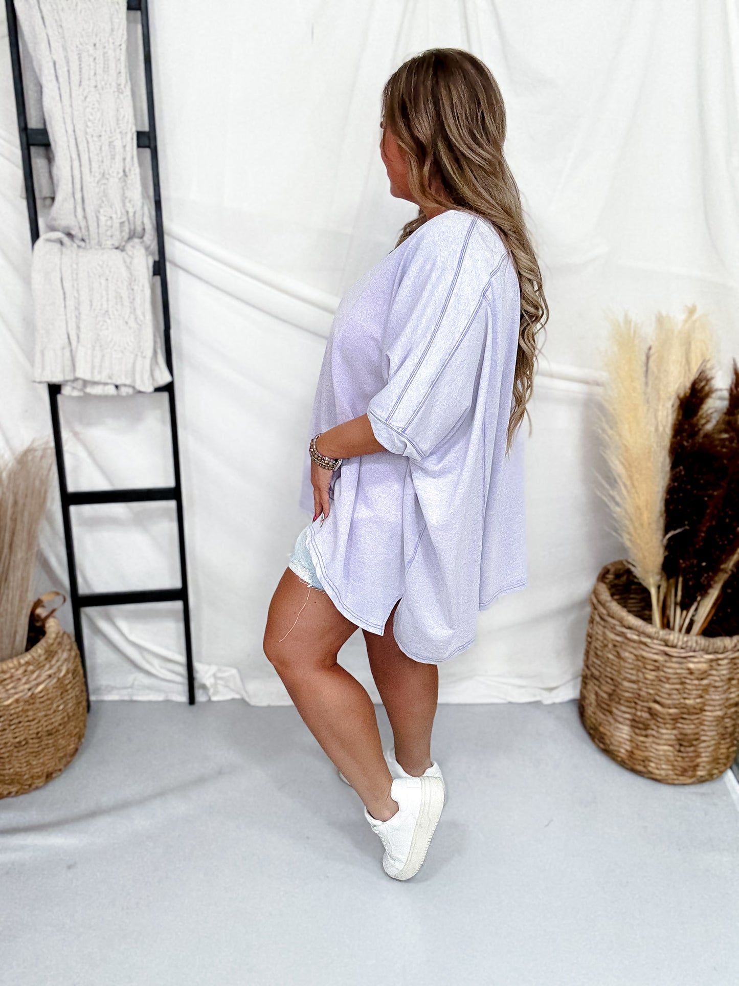 Ash Lavender Washed French Terry Dolman Sleeve Top