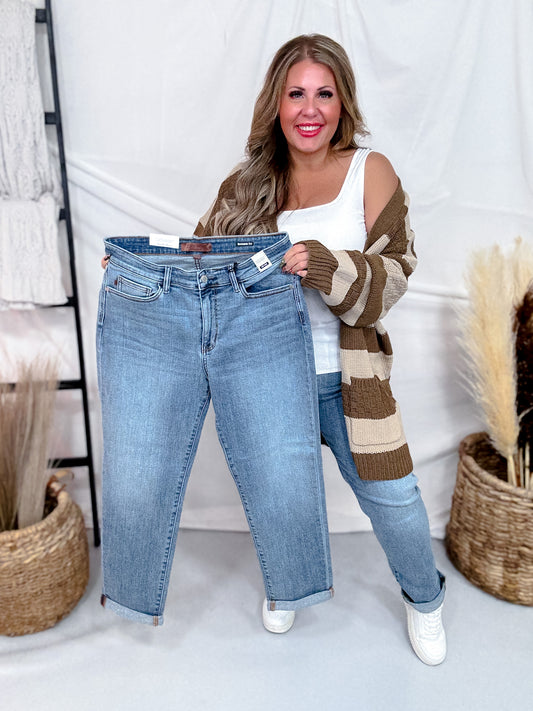 Judy Blue Mid Rise Cuffed Boyfriend Jeans