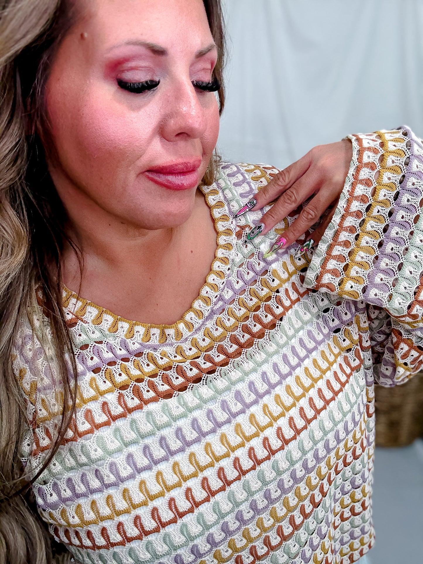 Multicolor Crochet Top with Wide Sleeves