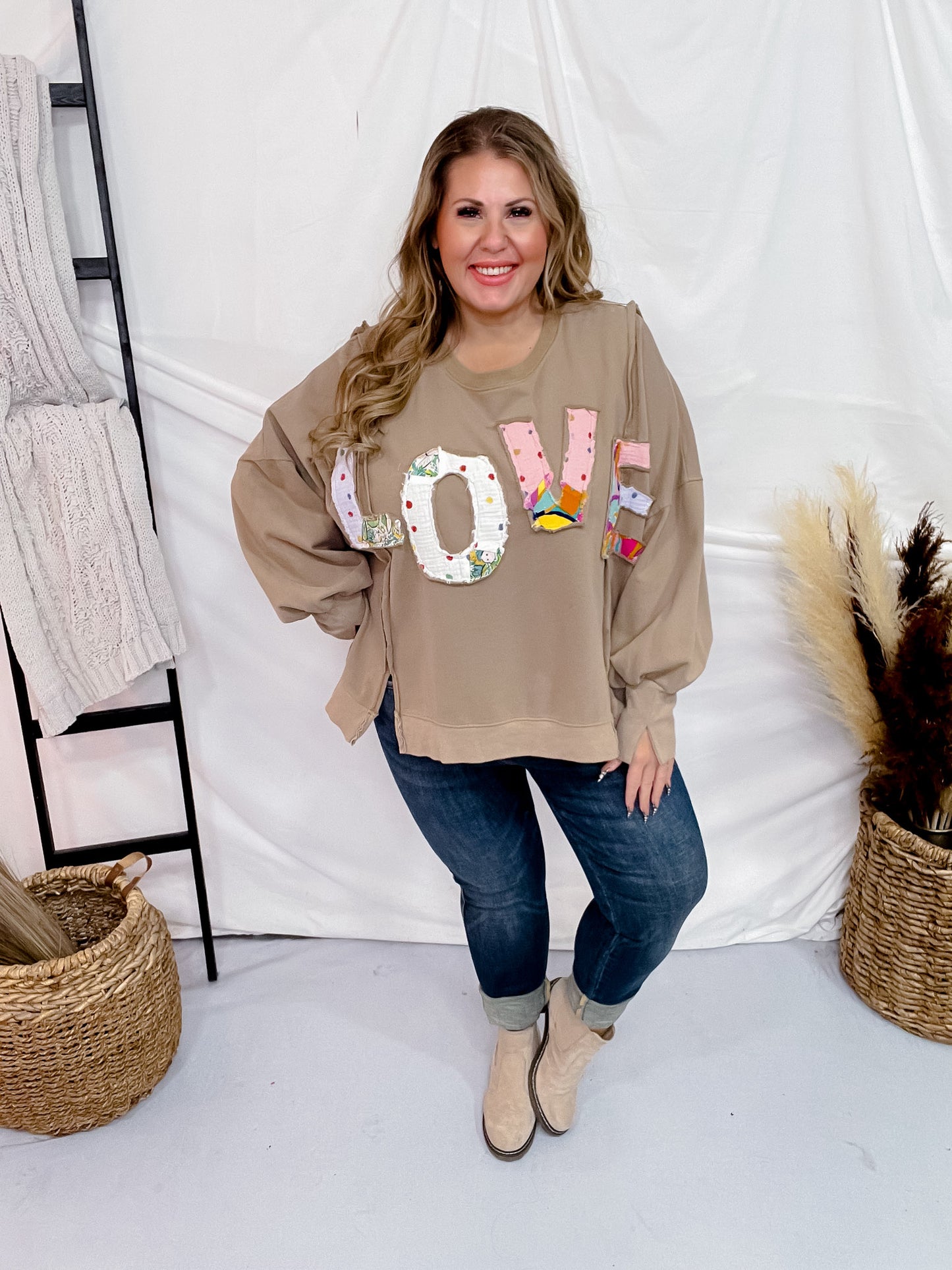 Mocha Love Patch Terry Knit Pullover