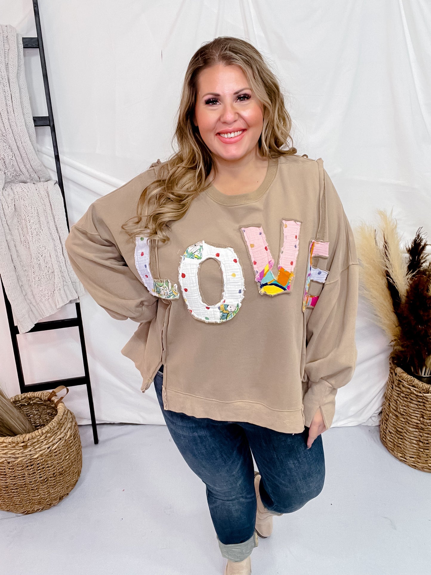 Mocha Love Patch Terry Knit Pullover