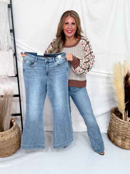 Judy Blue Mid Rise Flares With Wide Hems