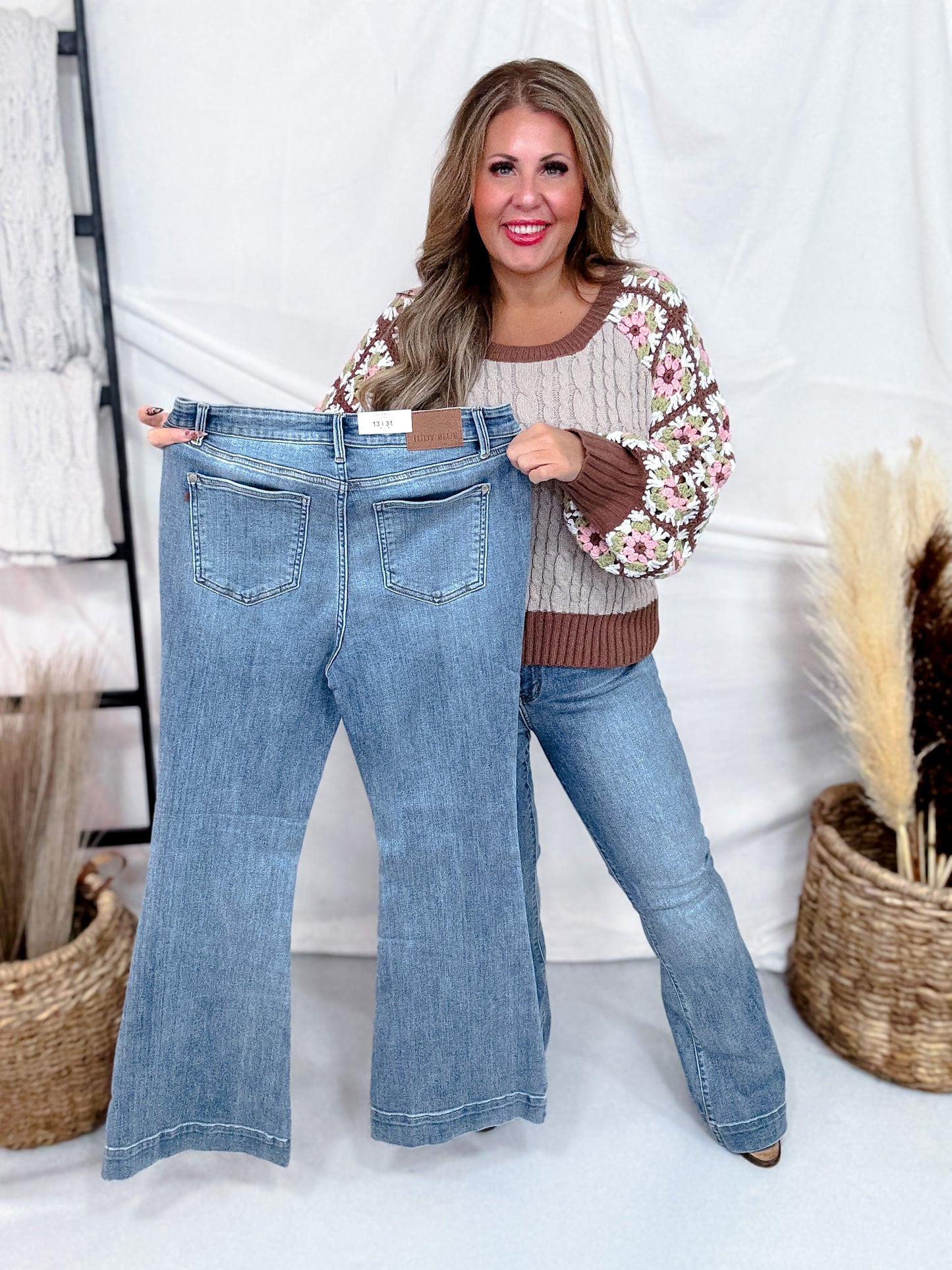 Judy Blue Mid Rise Flares With Wide Hems