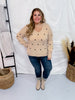 Taupe and Navy Sweater with Heart Embroidery