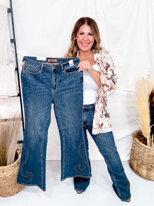 Judy Blue High Waist Flare Jeans With Western Stud Detailing