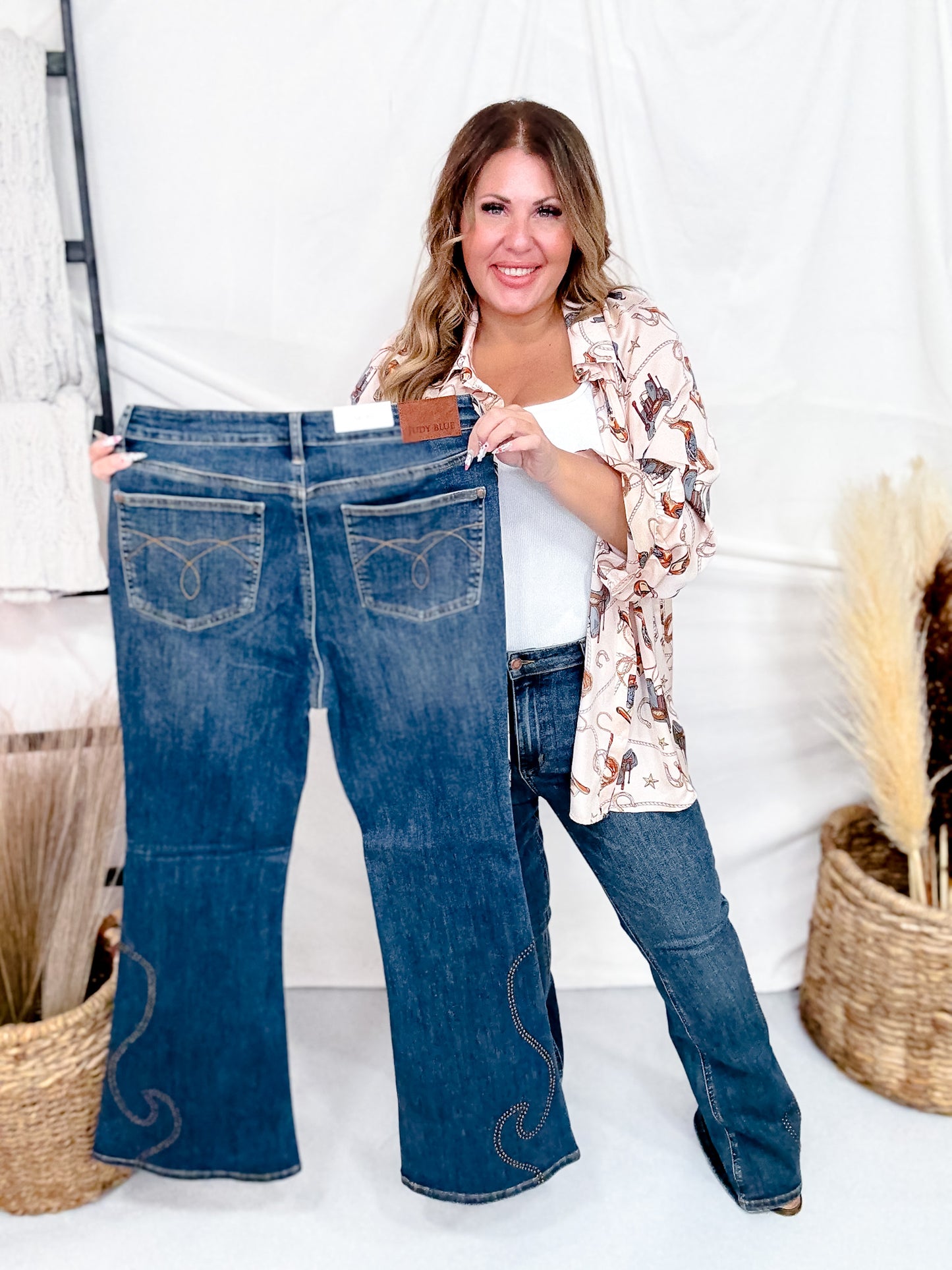 Judy Blue High Waist Flare Jeans With Western Stud Detailing