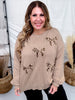 Long Sleeve Leopard Bow Applique Knit Sweater