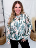 Floral Cactus Print Long Sleeve Mesh Top