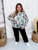 Floral Cactus Print Long Sleeve Mesh Top