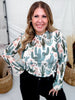 Floral Cactus Print Long Sleeve Mesh Top