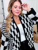 Black & White Checkerboard Open Front Cardigan