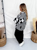 Black & White Checkerboard Open Front Cardigan