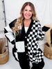 Black & White Mixed Checkerboard Print Cardigan