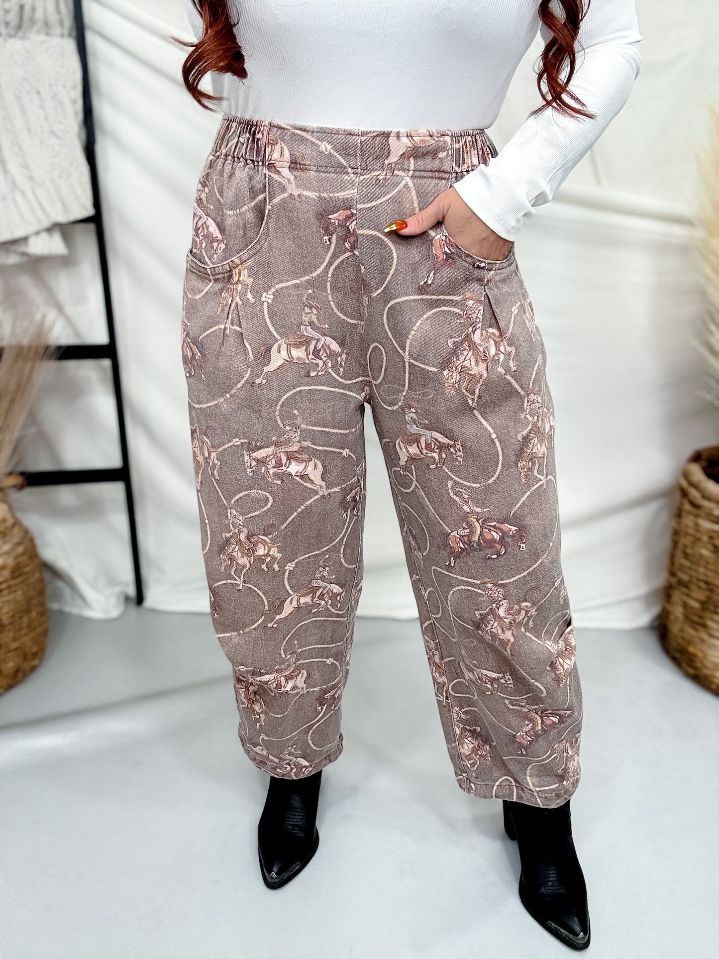 Rodeo Cowboy Print Cropped Brown Jeans