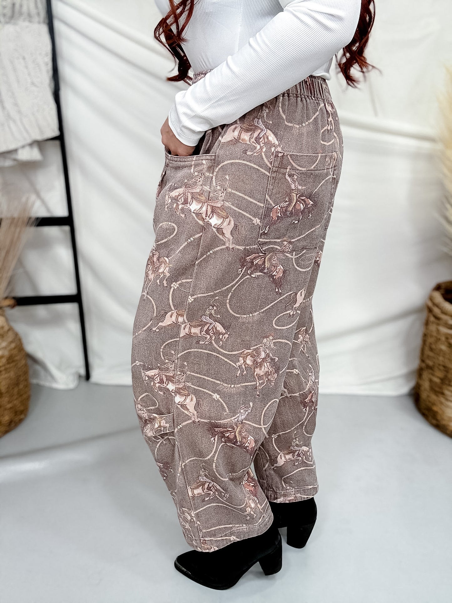 Rodeo Cowboy Print Cropped Brown Jeans