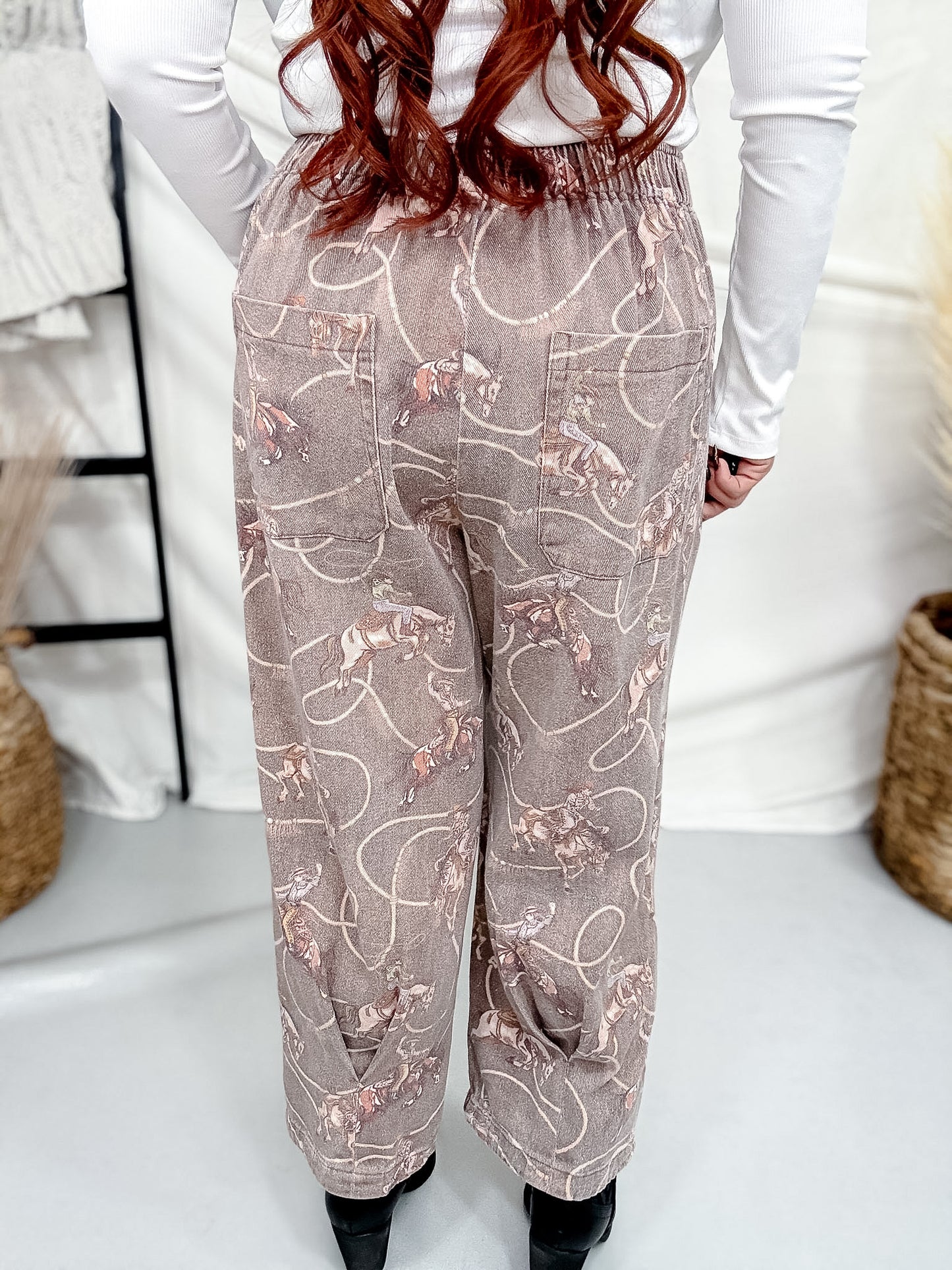 Rodeo Cowboy Print Cropped Brown Jeans