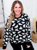 Black & White Ghost Print Pullover Sweater