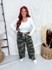 Camo Print Wide Leg Drawstring Waist Jeans With Lace Up Side Seams
