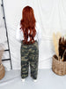 Camo Print Wide Leg Drawstring Waist Jeans With Lace Up Side Seams