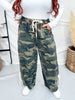 Camo Print Wide Leg Drawstring Waist Jeans With Lace Up Side Seams