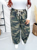 Camo Print Wide Leg Drawstring Waist Jeans With Lace Up Side Seams