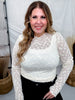 Floral Textured Ivory Mesh Long Sleeve Top