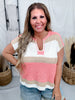 Coral & Mocha Striped Knit Short Sleeve Top
